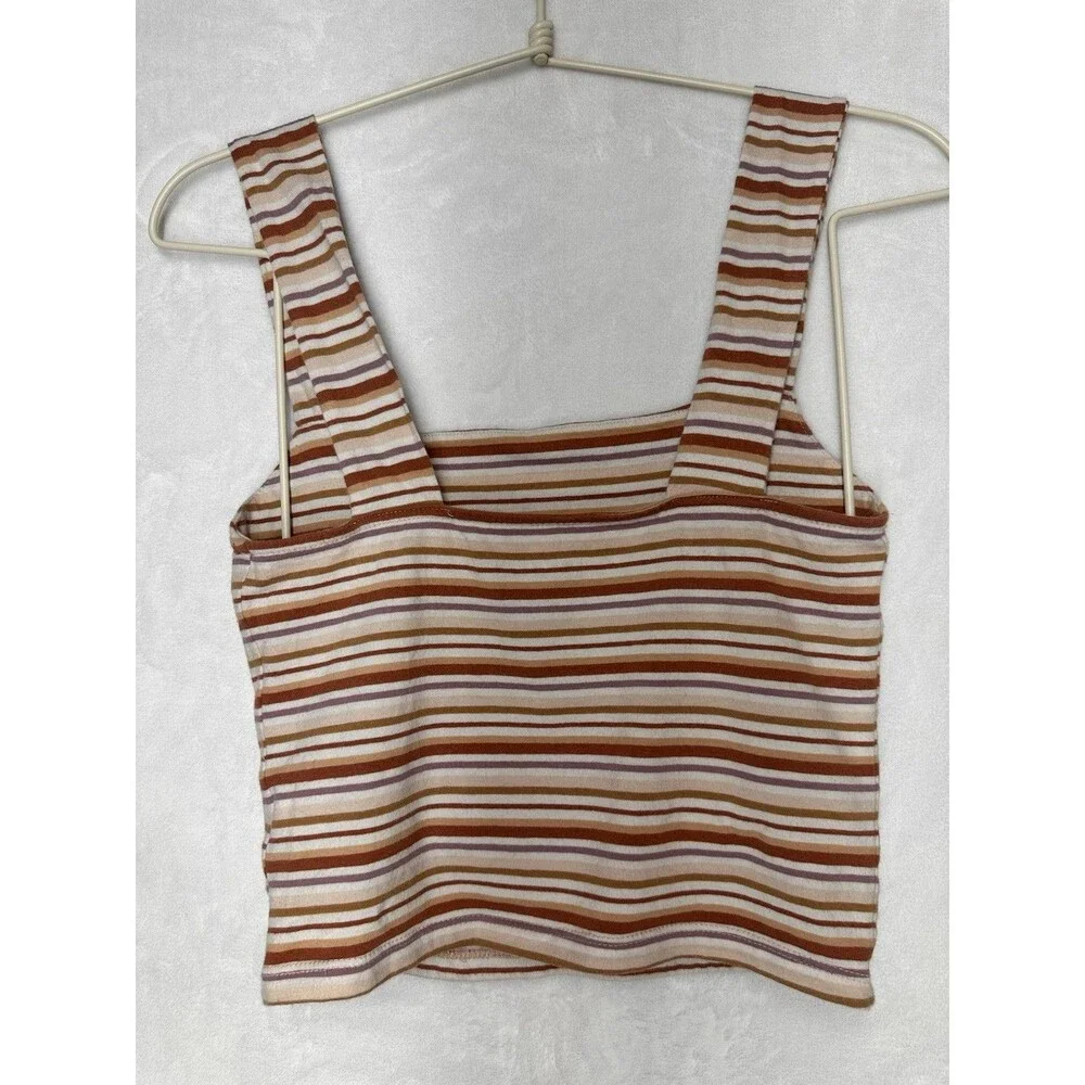 Aeropostale Striped Crop Tank Square Neck Y2K Neutral Fitted Top M - Picture 4 of 6